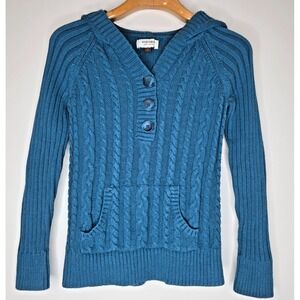 Y2K Sonoma Hoodie Sweater Sz S Ribbed Cable Knit Fitted Bella Swan Preppy 2000s